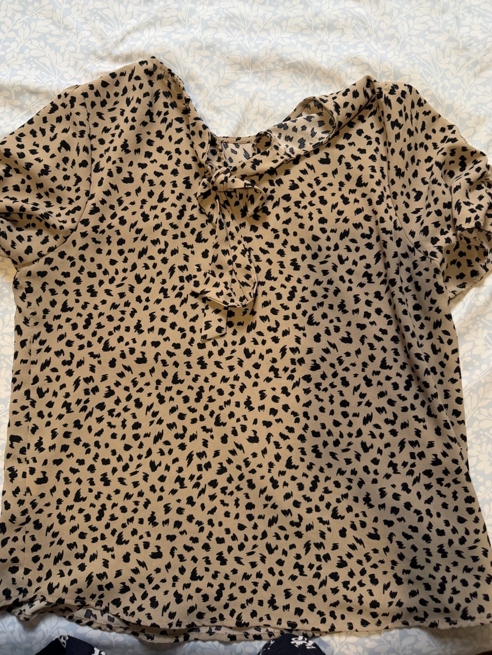Papermoon Black Leopard Print on Beige Tie-Neck Top